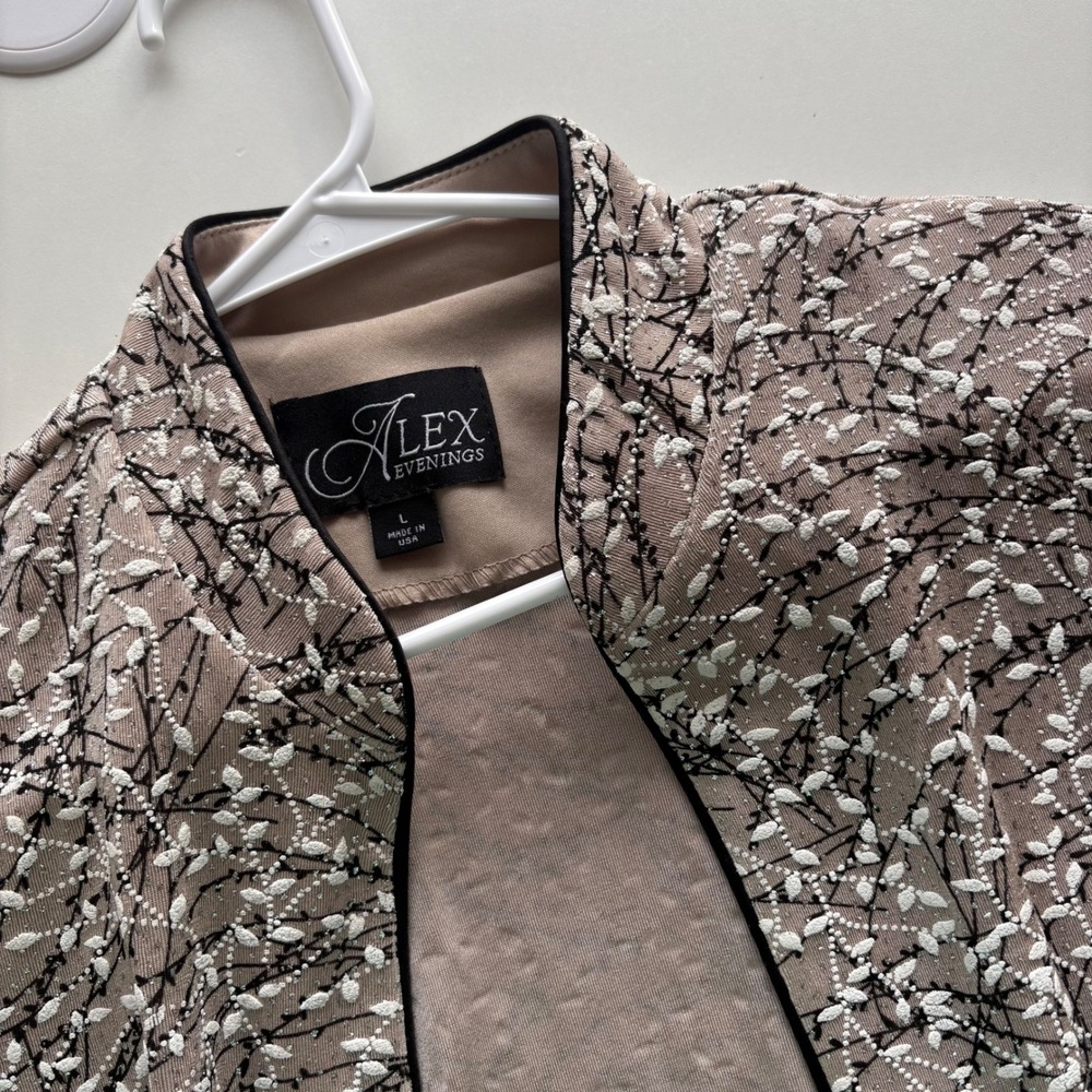 Alex Evenings Women's‎ Size L Jacket Cardigan Taupe Floral Overlay